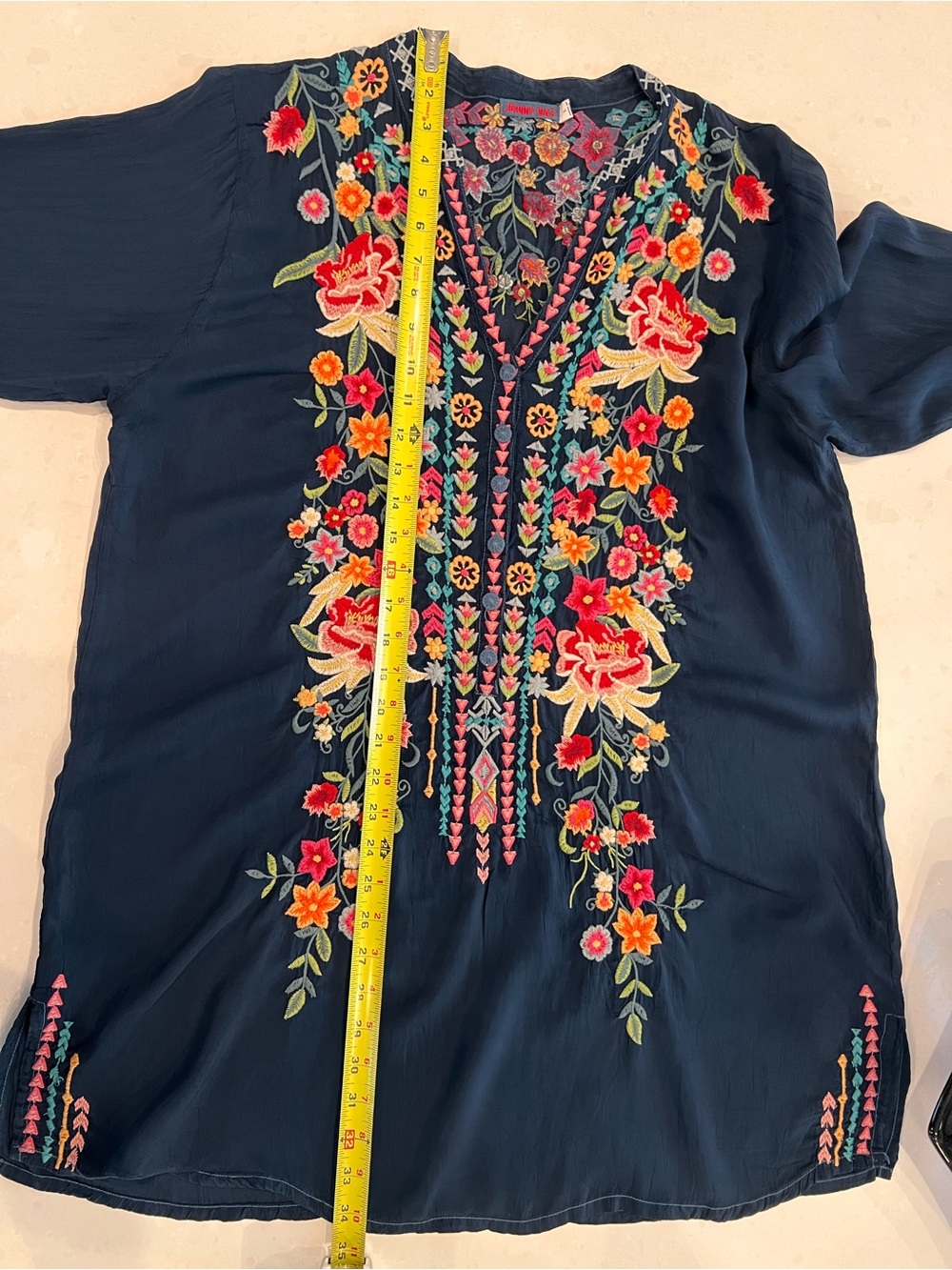 Johnny Was Embroidered Navy Floral Tunic Top - Picture 10 of 11